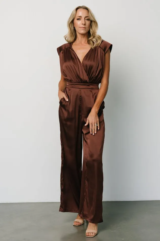 Baltic Born Jumpsuits and Rompers Caria Satin Jumpsuit Chocolate 8211 Women Baltic Born Jumpsuits and Rompers Caria Satin Jumpsuit Chocolate 8211 Women