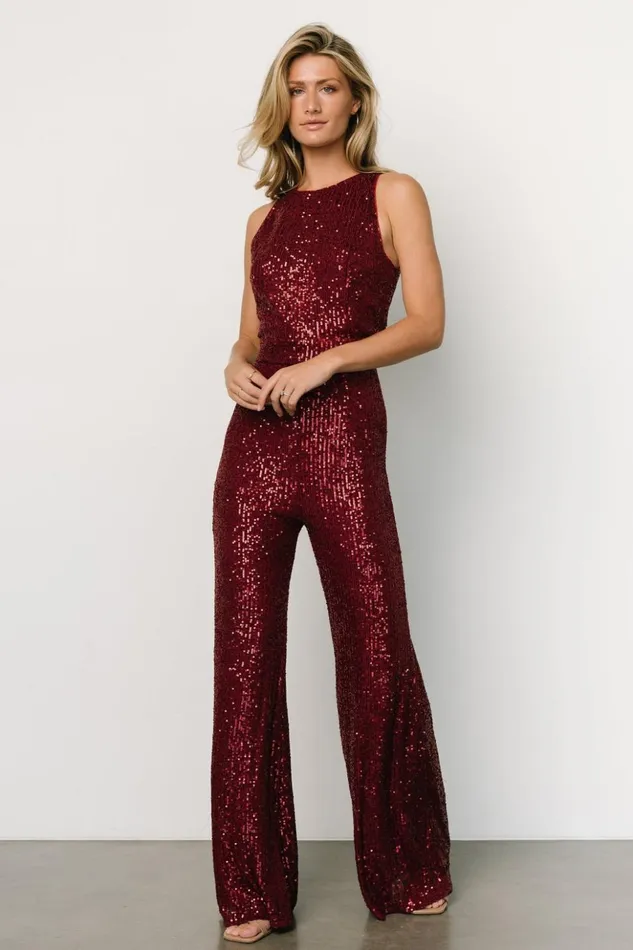 Baltic Born Jumpsuits and Rompers Hillary Sequin Jumpsuit Wine 8211 Women