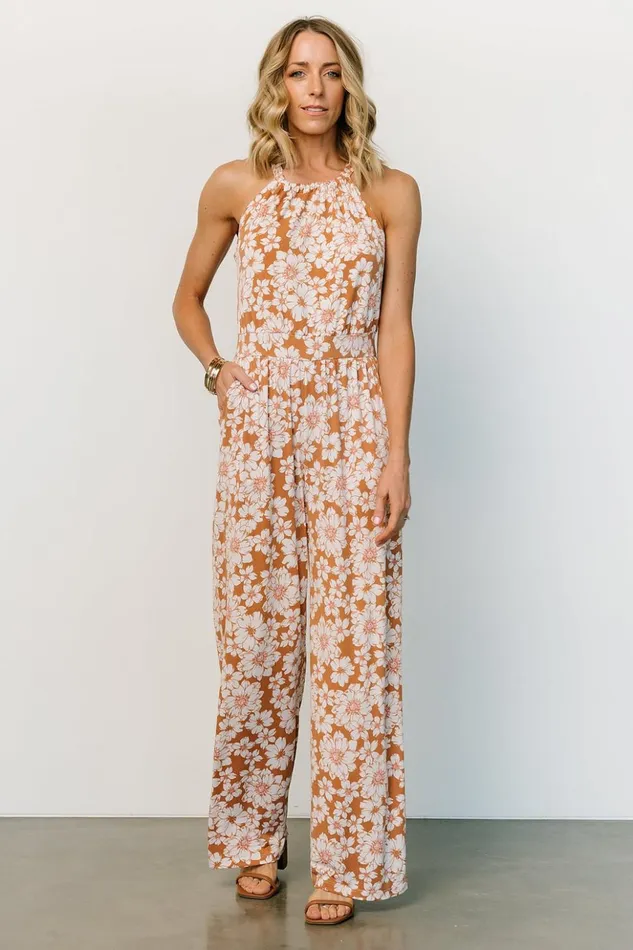 Baltic Born Jumpsuits and Rompers Porto Tie Jumpsuit Camel Floral 8211 Women Baltic Born Jumpsuits and Rompers Porto Tie Jumpsuit Camel Floral 8211 Women