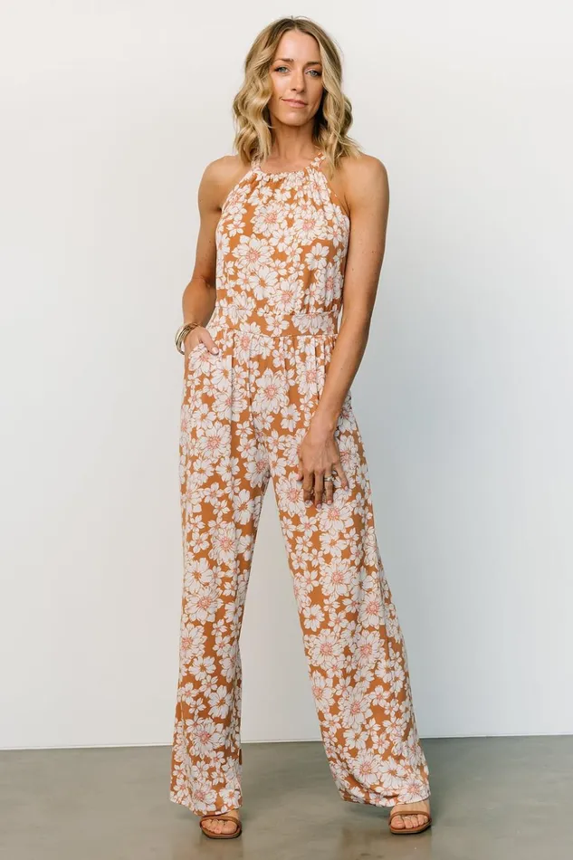 Baltic Born Jumpsuits and Rompers Porto Tie Jumpsuit Camel Floral 8211 Women Baltic Born Jumpsuits and Rompers Porto Tie Jumpsuit Camel Floral 8211 Women