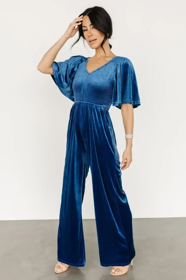 Baltic Born Jumpsuits and Rompers Regent Velvet Jumpsuit Blue 8211 Women