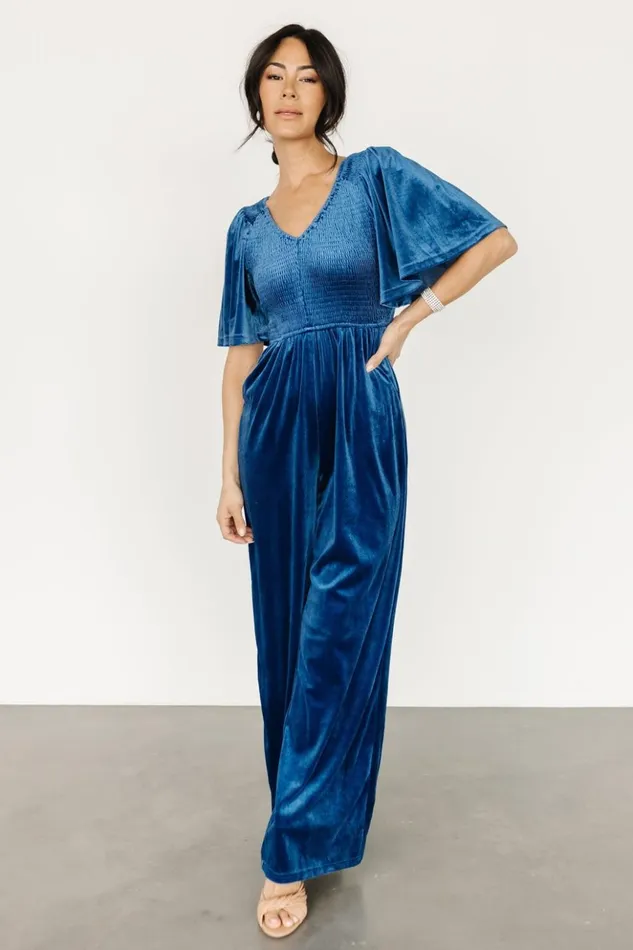 Baltic Born Jumpsuits and Rompers Regent Velvet Jumpsuit Blue 8211 Women Baltic Born Jumpsuits and Rompers Regent Velvet Jumpsuit Blue 8211 Women