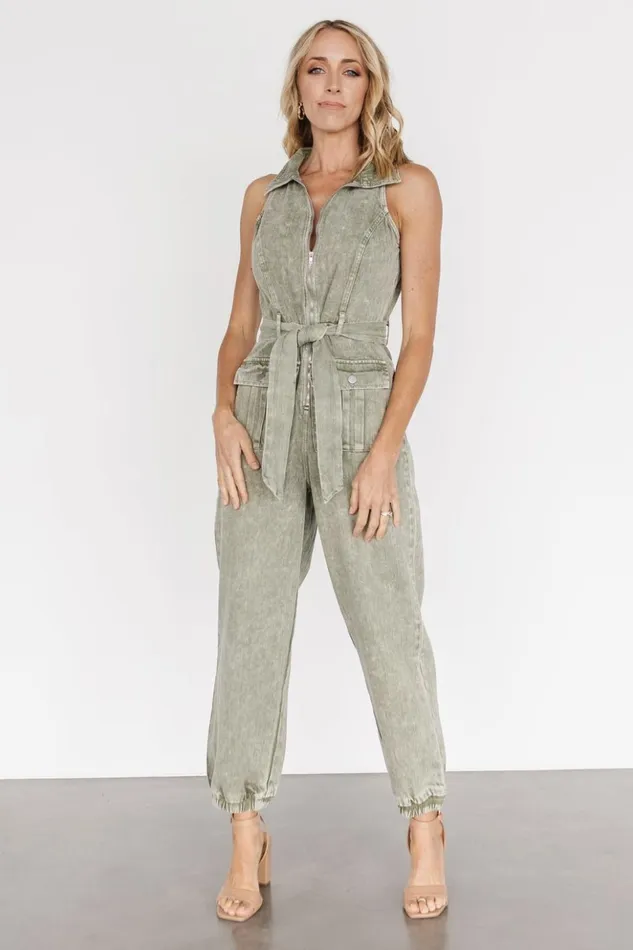 Baltic Born Jumpsuits and Rompers Zahara Sleeveless Jumpsuit Washed Olive 8211 Women Baltic Born Jumpsuits and Rompers Zahara Sleeveless Jumpsuit Washed Olive 8211 Women