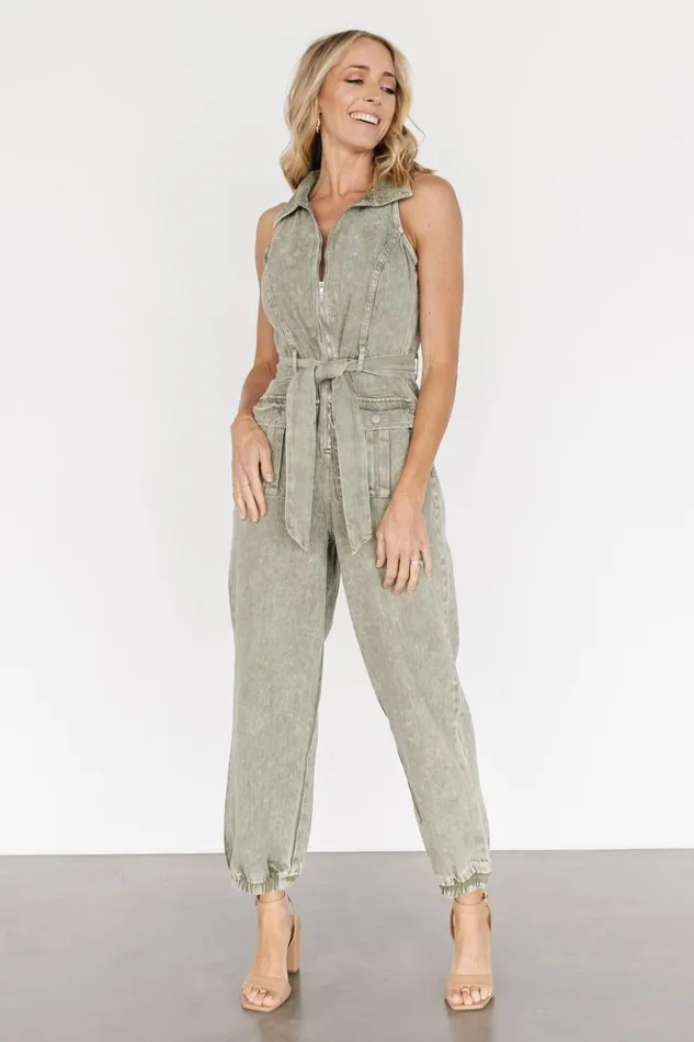 Baltic Born Jumpsuits and Rompers Zahara Sleeveless Jumpsuit Washed Olive 8211 Women Baltic Born Jumpsuits and Rompers Zahara Sleeveless Jumpsuit Washed Olive 8211 Women