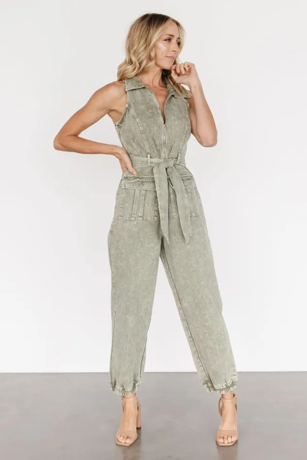 Baltic Born Jumpsuits and Rompers Zahara Sleeveless Jumpsuit Washed Olive 8211 Women Baltic Born Jumpsuits and Rompers Zahara Sleeveless Jumpsuit Washed Olive 8211 Women