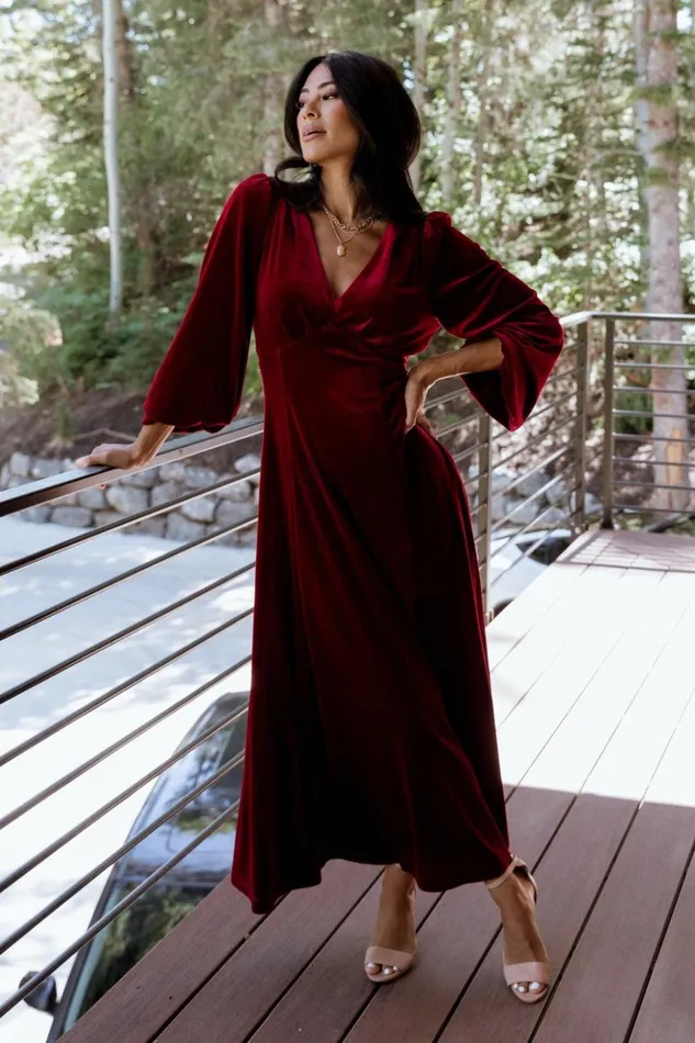 Baltic Born Maxi Dresses Adelita Velvet Maxi Dress Merlot 8211 Women