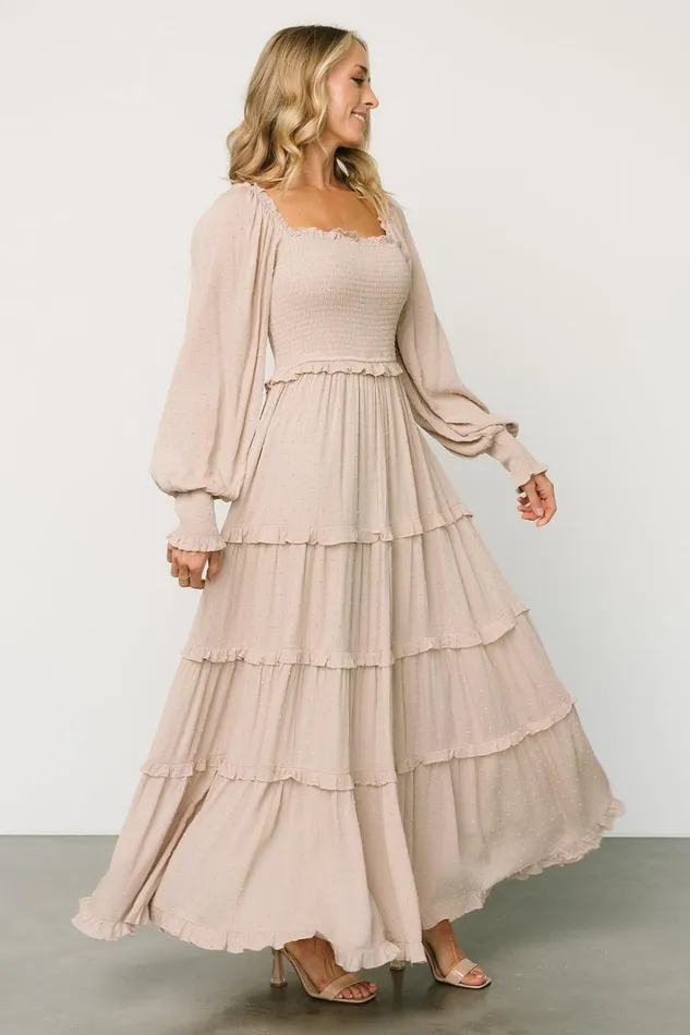 Baltic Born Maxi Dresses Amanda Smocked Dotted Maxi Dress Beige 8211 Women Baltic Born Maxi Dresses Amanda Smocked Dotted Maxi Dress Beige 8211 Women