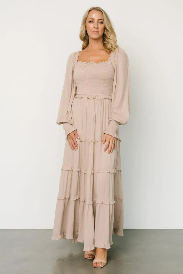 Baltic Born Maxi Dresses Amanda Smocked Dotted Maxi Dress Beige 8211 Women Baltic Born Maxi Dresses Amanda Smocked Dotted Maxi Dress Beige 8211 Women