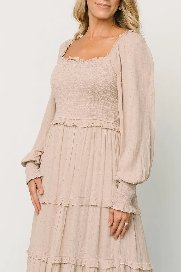Baltic Born Maxi Dresses Amanda Smocked Dotted Maxi Dress Beige 8211 Women Baltic Born Maxi Dresses Amanda Smocked Dotted Maxi Dress Beige 8211 Women