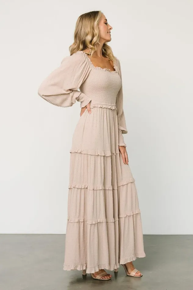 Baltic Born Maxi Dresses Amanda Smocked Dotted Maxi Dress Beige 8211 Women Baltic Born Maxi Dresses Amanda Smocked Dotted Maxi Dress Beige 8211 Women