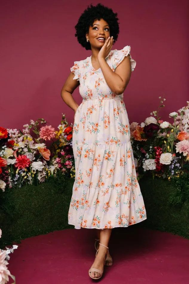 Baltic Born Maxi Dresses Arla Smocked Maxi Dress Cream Floral 8211 Women Baltic Born Maxi Dresses Arla Smocked Maxi Dress Cream Floral 8211 Women