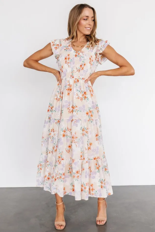 Baltic Born Maxi Dresses Arla Smocked Maxi Dress Cream Floral 8211 Women Baltic Born Maxi Dresses Arla Smocked Maxi Dress Cream Floral 8211 Women