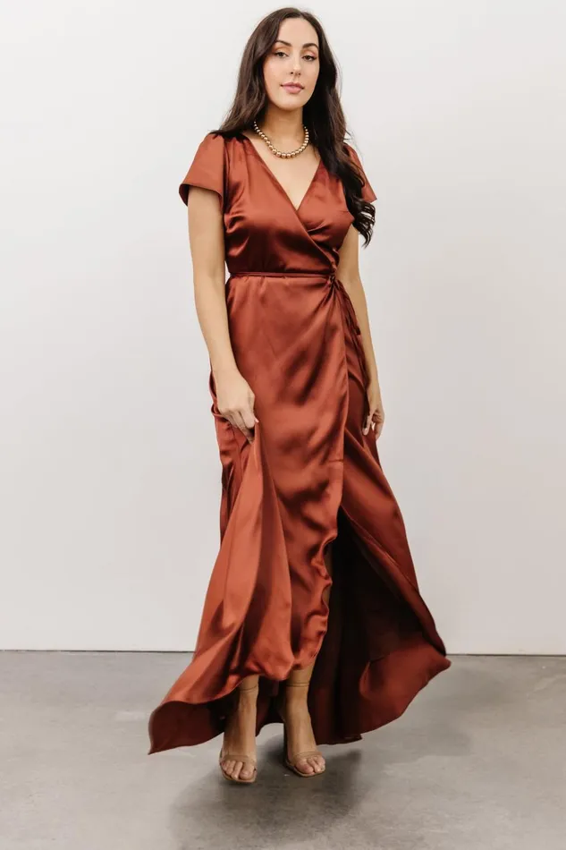 Baltic Born Maxi Dresses Krystal Satin Wrap Gown Cinnamon 8211 Women