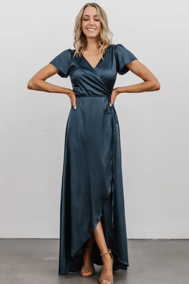 Baltic Born Maxi Dresses Krystal Satin Wrap Gown Deep Blue 8211 Women