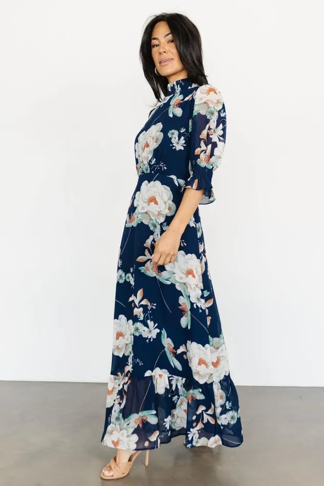 Baltic Born Maxi Dresses Marie Mock Neck Maxi Dress Navy Floral 8211 Women