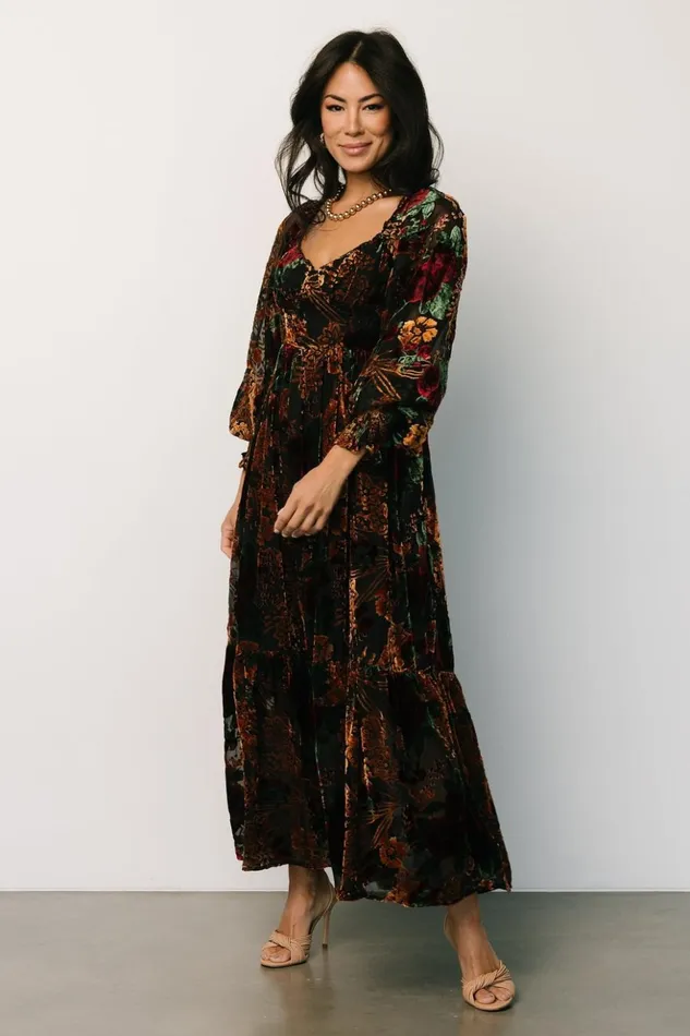 Baltic Born Maxi Dresses Marlow Velvet Embossed Dress Black Multi 8211 Women