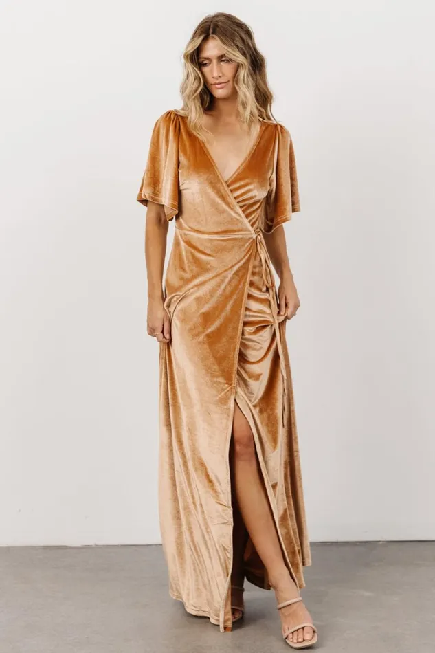 Baltic Born Maxi Dresses Meghan Velvet Wrap Maxi Dress Golden Hour 8211 Women Baltic Born Maxi Dresses Meghan Velvet Wrap Maxi Dress Golden Hour 8211 Women
