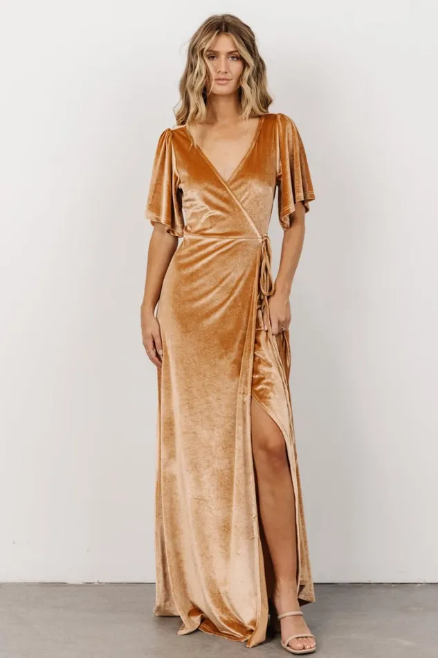 Baltic Born Maxi Dresses Meghan Velvet Wrap Maxi Dress Golden Hour 8211 Women Baltic Born Maxi Dresses Meghan Velvet Wrap Maxi Dress Golden Hour 8211 Women