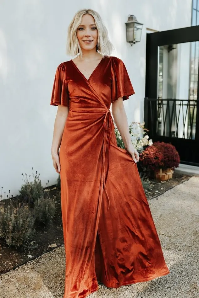 Baltic Born Maxi Dresses Meghan Velvet Wrap Maxi Dress Rust 8211 Women