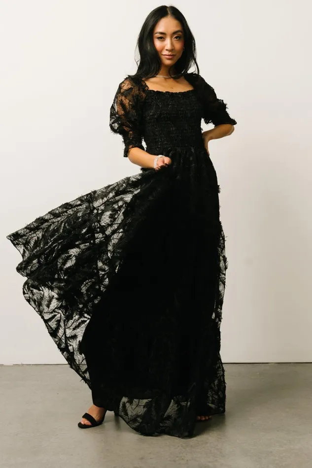 Baltic Born Maxi Dresses Paloma Smocked Feather Maxi Dress Black 8211 Women