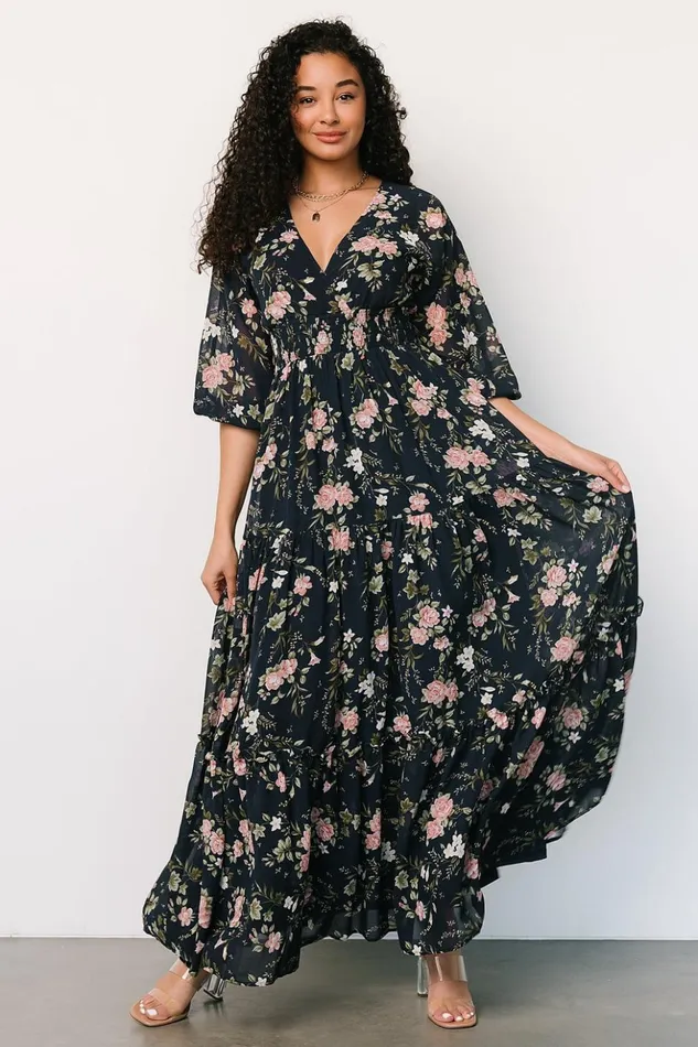 Baltic Born Maxi Dresses Sawyer Tiered Maxi Dress Navy Pink 8211 Women