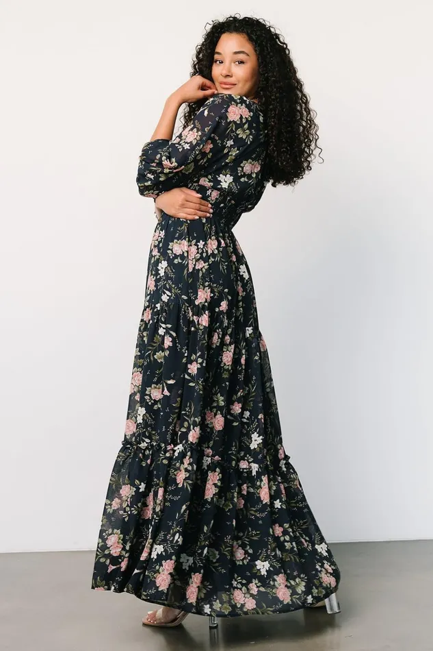 Baltic Born Maxi Dresses Sawyer Tiered Maxi Dress Navy Pink 8211 Women Baltic Born Maxi Dresses Sawyer Tiered Maxi Dress Navy Pink 8211 Women