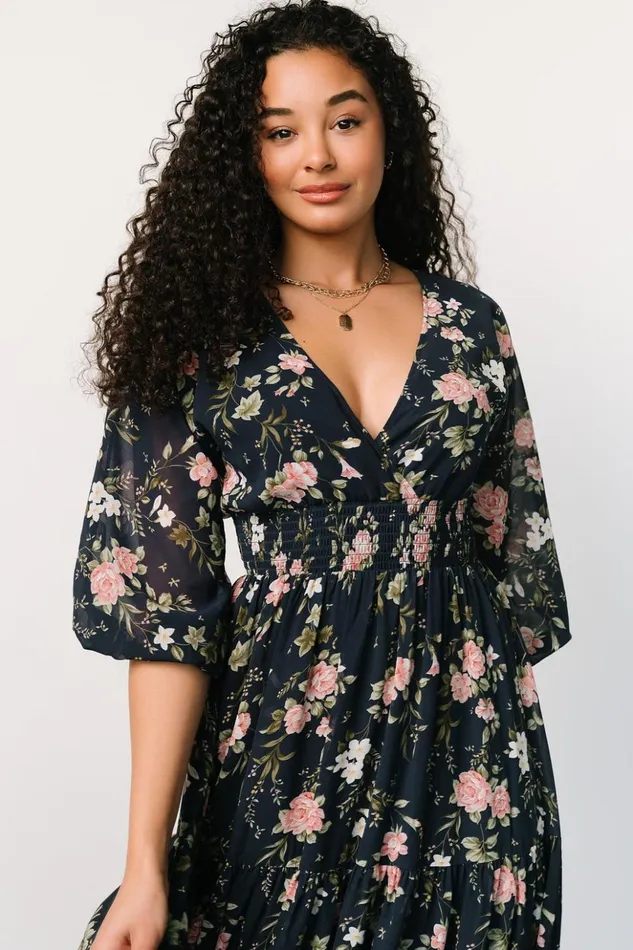 Baltic Born Maxi Dresses Sawyer Tiered Maxi Dress Navy Pink 8211 Women Baltic Born Maxi Dresses Sawyer Tiered Maxi Dress Navy Pink 8211 Women