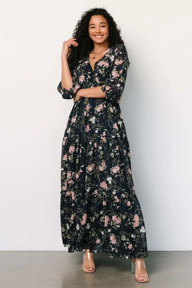 Baltic Born Maxi Dresses Sawyer Tiered Maxi Dress Navy Pink 8211 Women Baltic Born Maxi Dresses Sawyer Tiered Maxi Dress Navy Pink 8211 Women