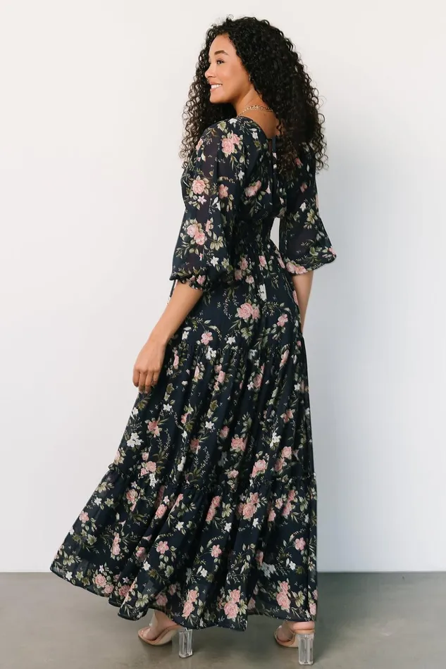 Baltic Born Maxi Dresses Sawyer Tiered Maxi Dress Navy Pink 8211 Women Baltic Born Maxi Dresses Sawyer Tiered Maxi Dress Navy Pink 8211 Women