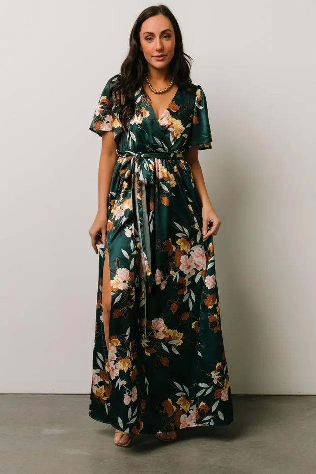Baltic Born Maxi Dresses Sicily Satin Maxi Dress Dark Green Floral 8211 Women