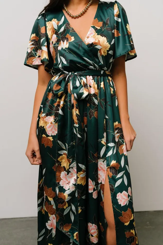 Baltic Born Maxi Dresses Sicily Satin Maxi Dress Dark Green Floral 8211 Women Baltic Born Maxi Dresses Sicily Satin Maxi Dress Dark Green Floral 8211 Women