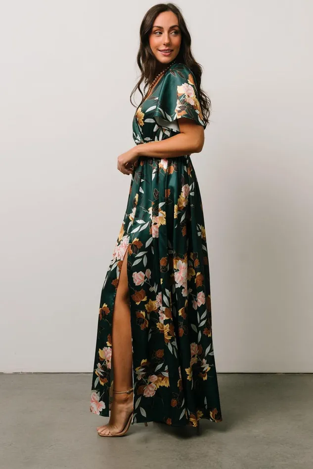 Baltic Born Maxi Dresses Sicily Satin Maxi Dress Dark Green Floral 8211 Women Baltic Born Maxi Dresses Sicily Satin Maxi Dress Dark Green Floral 8211 Women