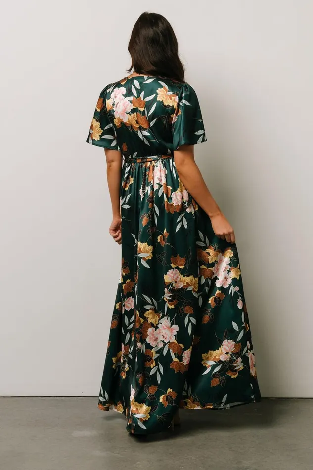 Baltic Born Maxi Dresses Sicily Satin Maxi Dress Dark Green Floral 8211 Women Baltic Born Maxi Dresses Sicily Satin Maxi Dress Dark Green Floral 8211 Women