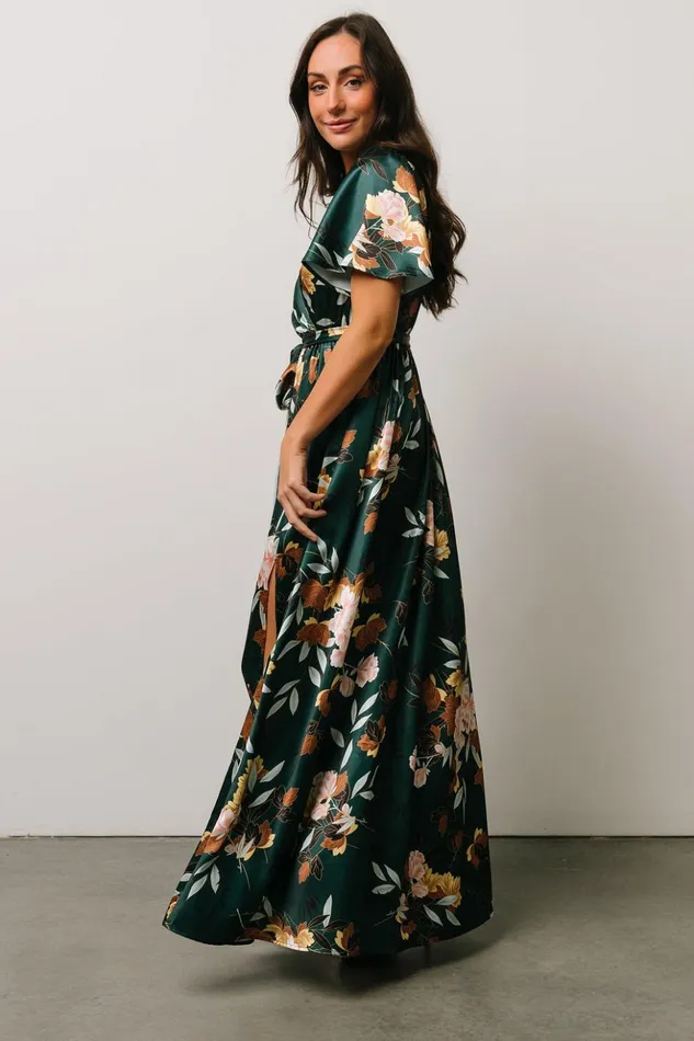 Baltic Born Maxi Dresses Sicily Satin Maxi Dress Dark Green Floral 8211 Women Baltic Born Maxi Dresses Sicily Satin Maxi Dress Dark Green Floral 8211 Women