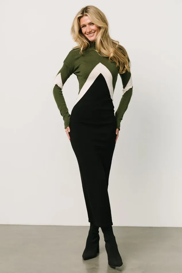 Baltic Born Maxi Dresses Squires Sweater Dress Olive Black 8211 Women
