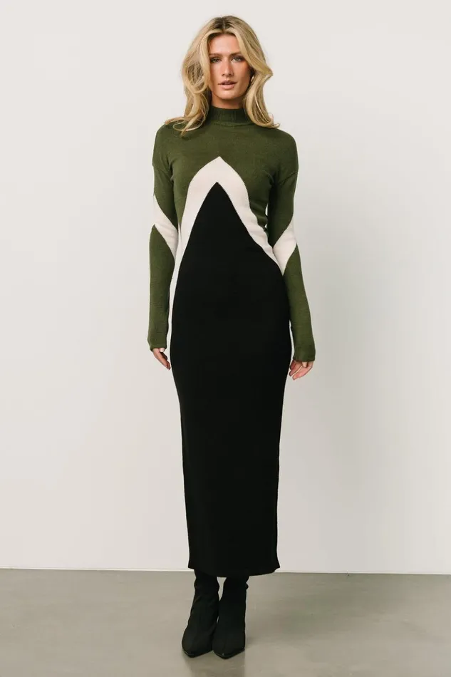 Baltic Born Maxi Dresses Squires Sweater Dress Olive Black 8211 Women Baltic Born Maxi Dresses Squires Sweater Dress Olive Black 8211 Women