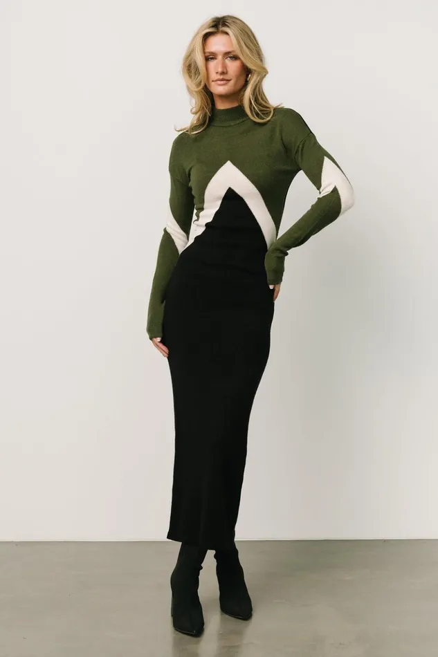 Baltic Born Maxi Dresses Squires Sweater Dress Olive Black 8211 Women Baltic Born Maxi Dresses Squires Sweater Dress Olive Black 8211 Women