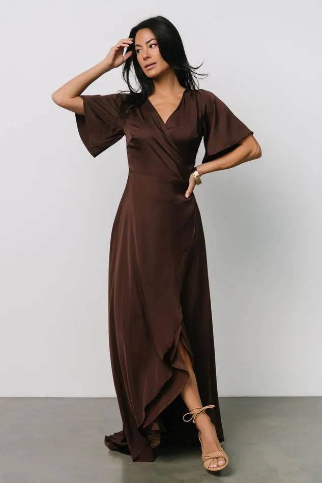 Baltic Born Maxi Dresses Vara Satin Maxi Wrap Dress Espresso 8211 Women