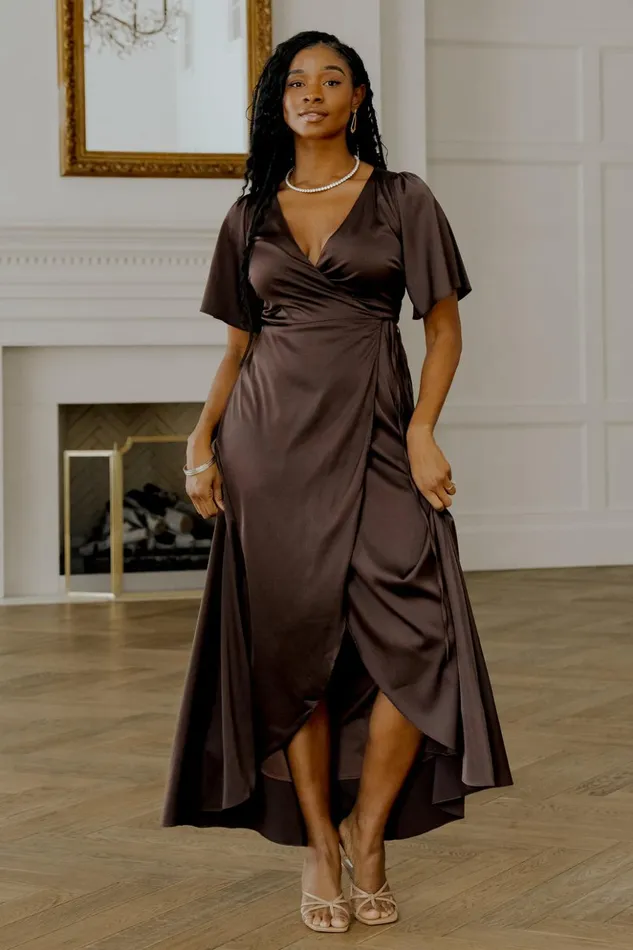 Baltic Born Maxi Dresses Vara Satin Maxi Wrap Dress Espresso 8211 Women Baltic Born Maxi Dresses Vara Satin Maxi Wrap Dress Espresso 8211 Women