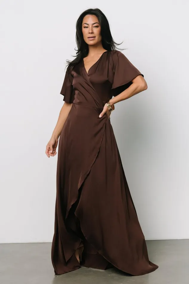 Baltic Born Maxi Dresses Vara Satin Maxi Wrap Dress Espresso 8211 Women Baltic Born Maxi Dresses Vara Satin Maxi Wrap Dress Espresso 8211 Women