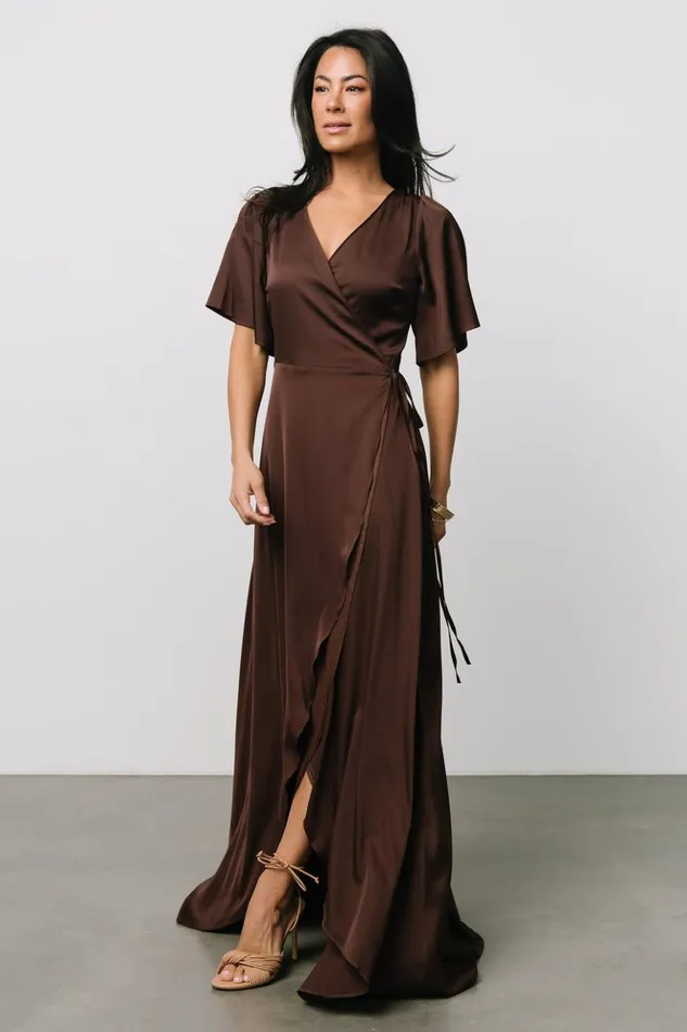 Baltic Born Maxi Dresses Vara Satin Maxi Wrap Dress Espresso 8211 Women Baltic Born Maxi Dresses Vara Satin Maxi Wrap Dress Espresso 8211 Women