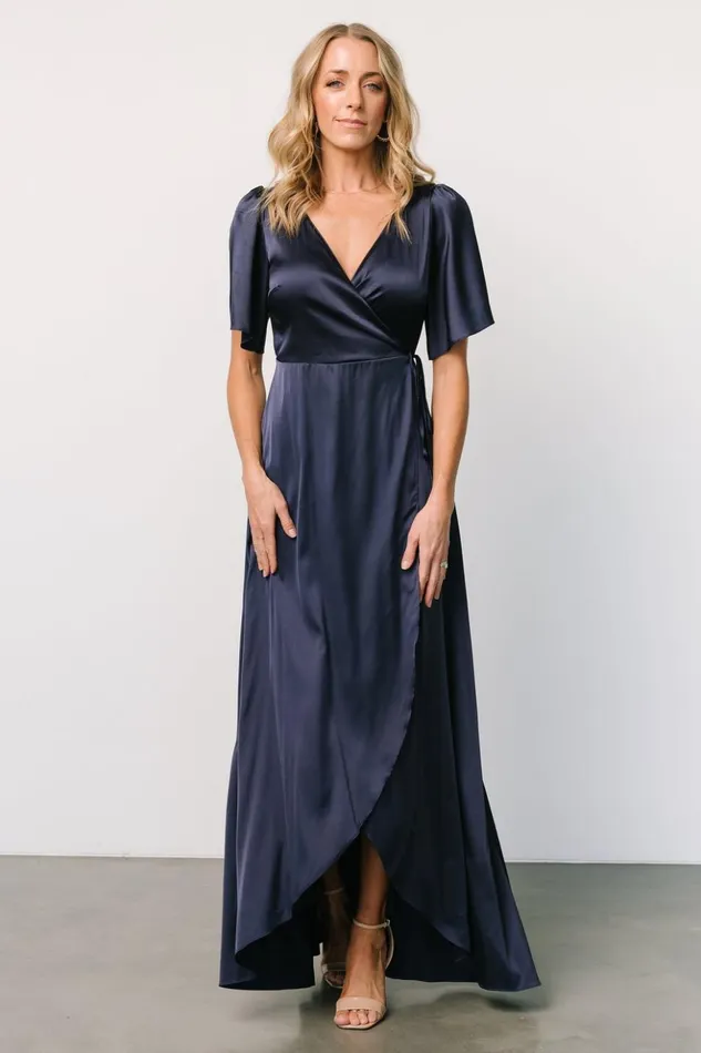 Baltic Born Maxi Dresses Vara Satin Maxi Wrap Dress Navy 8211 Women