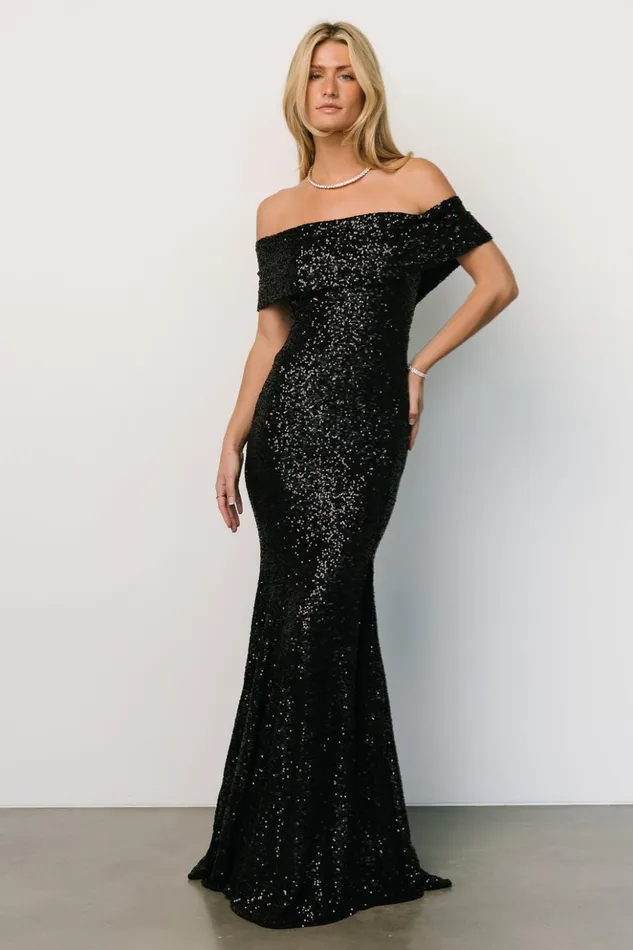 Baltic Born Maxi Dresses Yvonne Off Shoulder Sequin Gown Black 8211 Women