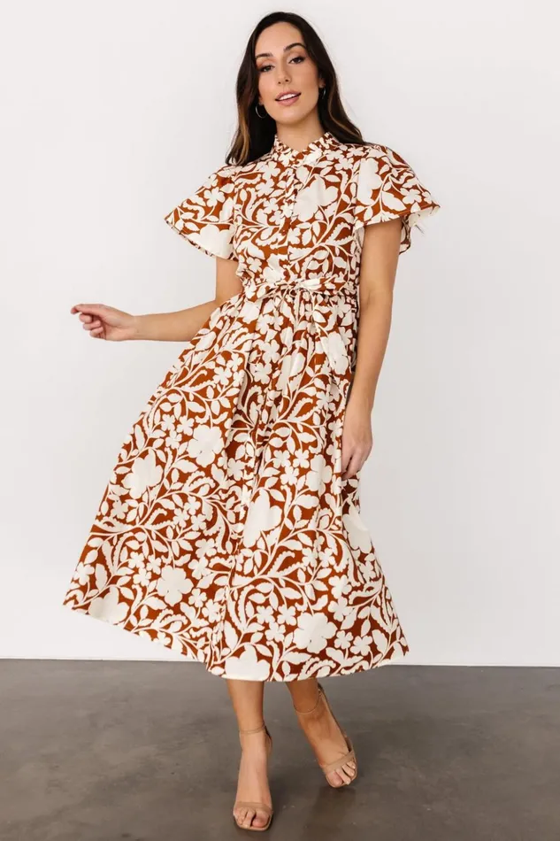 Baltic Born Midi Dresses Aurelia Button Down Midi Dress Cream Camel 8211 Women Baltic Born Midi Dresses Aurelia Button Down Midi Dress Cream Camel 8211 Women