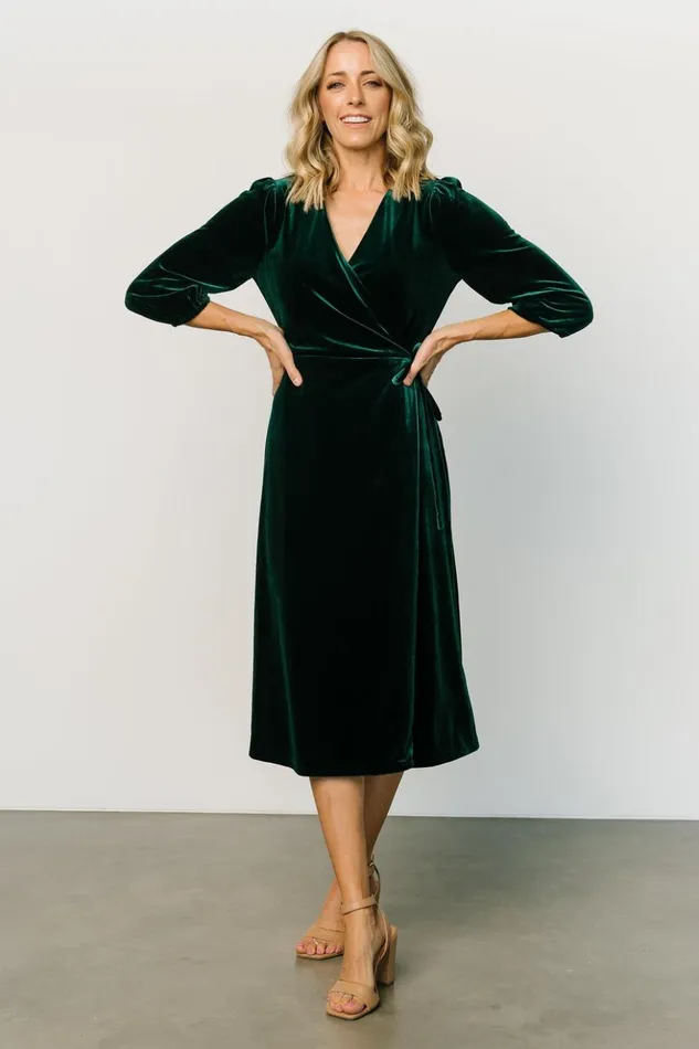 Baltic Born Midi Dresses Beckinsale Velvet Wrap Dress Dark Green 8211 Women Baltic Born Midi Dresses Beckinsale Velvet Wrap Dress Dark Green 8211 Women