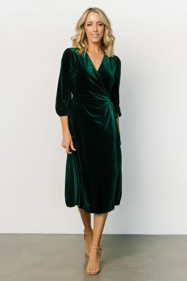 Baltic Born Midi Dresses Beckinsale Velvet Wrap Dress Dark Green 8211 Women Baltic Born Midi Dresses Beckinsale Velvet Wrap Dress Dark Green 8211 Women