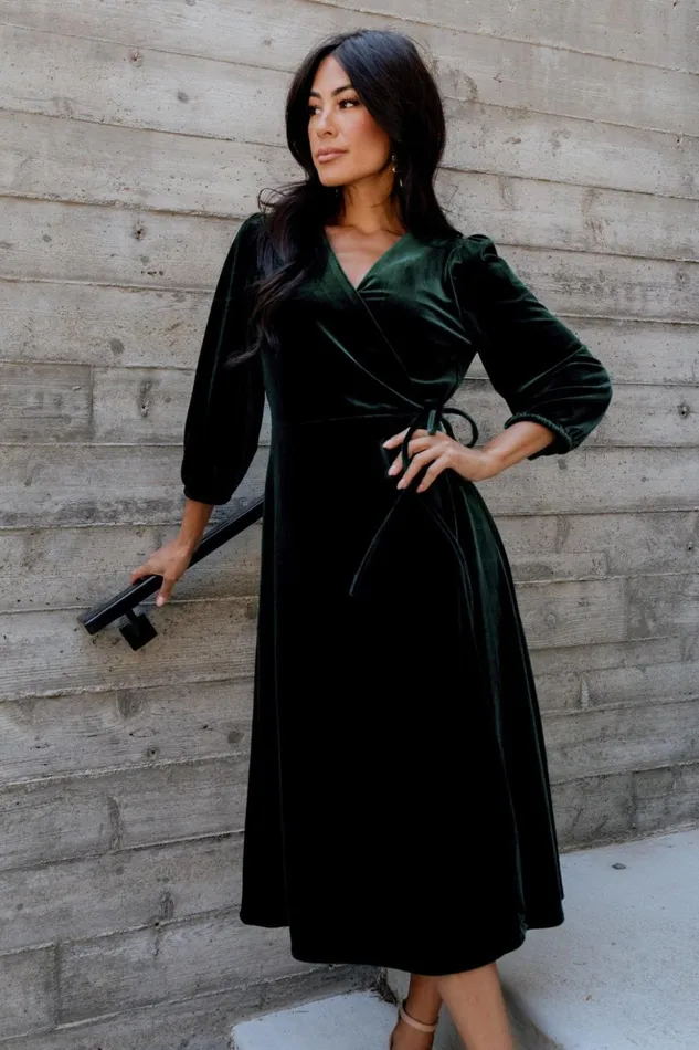 Baltic Born Midi Dresses Beckinsale Velvet Wrap Dress Dark Green 8211 Women Baltic Born Midi Dresses Beckinsale Velvet Wrap Dress Dark Green 8211 Women