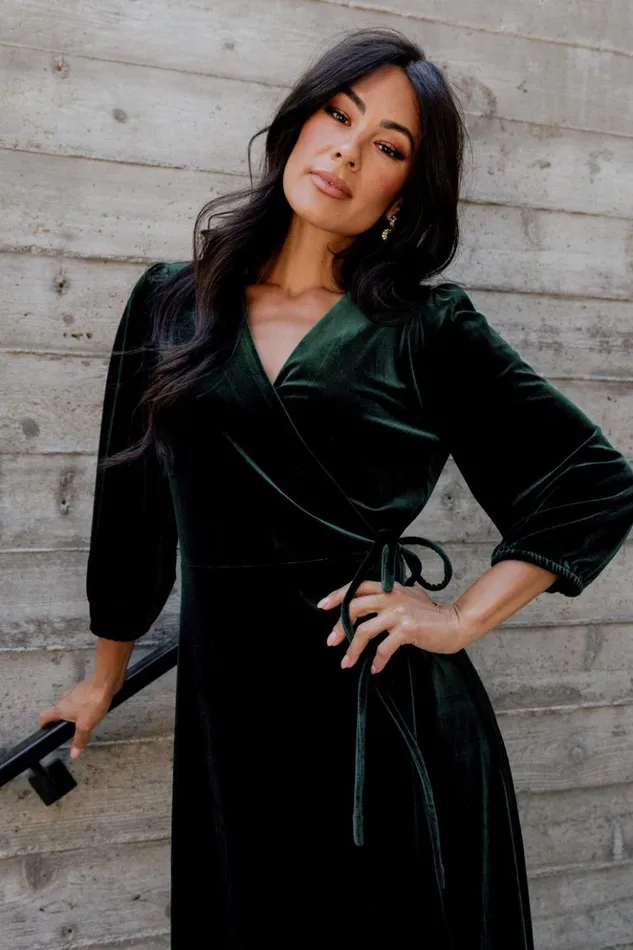 Baltic Born Midi Dresses Beckinsale Velvet Wrap Dress Dark Green 8211 Women Baltic Born Midi Dresses Beckinsale Velvet Wrap Dress Dark Green 8211 Women