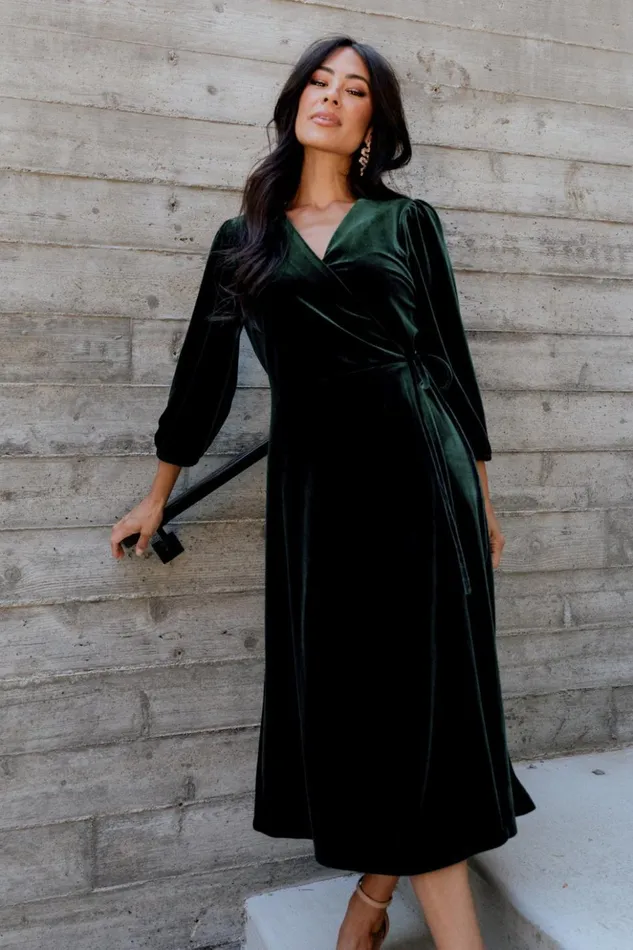 Baltic Born Midi Dresses Beckinsale Velvet Wrap Dress Dark Green 8211 Women Baltic Born Midi Dresses Beckinsale Velvet Wrap Dress Dark Green 8211 Women