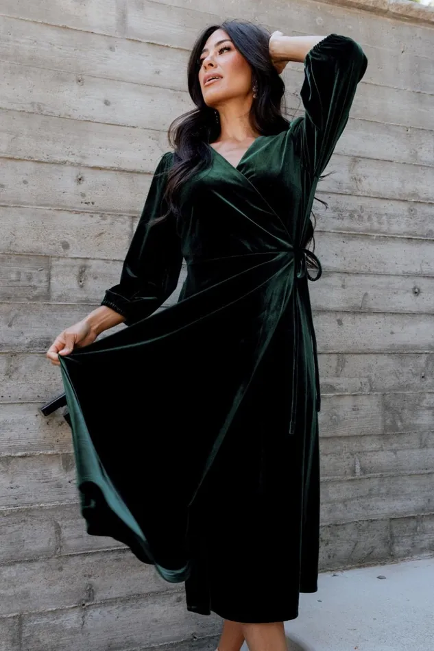 Baltic Born Midi Dresses Beckinsale Velvet Wrap Dress Dark Green 8211 Women Baltic Born Midi Dresses Beckinsale Velvet Wrap Dress Dark Green 8211 Women